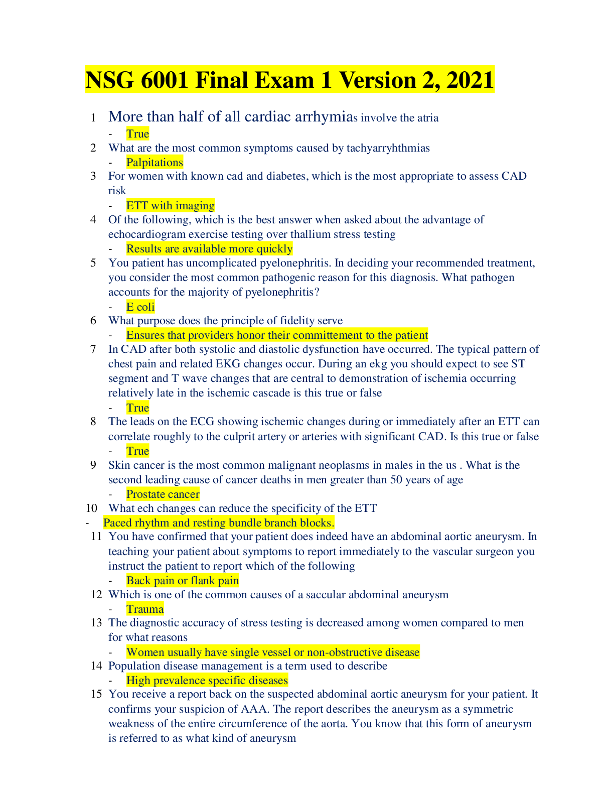 Preview image of NSG 6001 Final Exam 1 Version 2, 2021 document